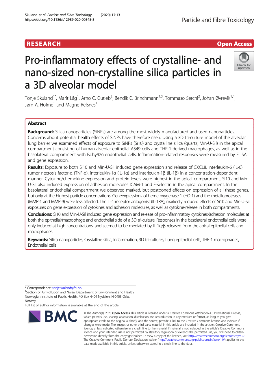 Pro-inflammatory effects of crystalline and nano-sized non-crystalline silica particles in a 3D alveolar model.